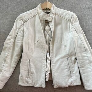 Women White Moto Leather Jacket